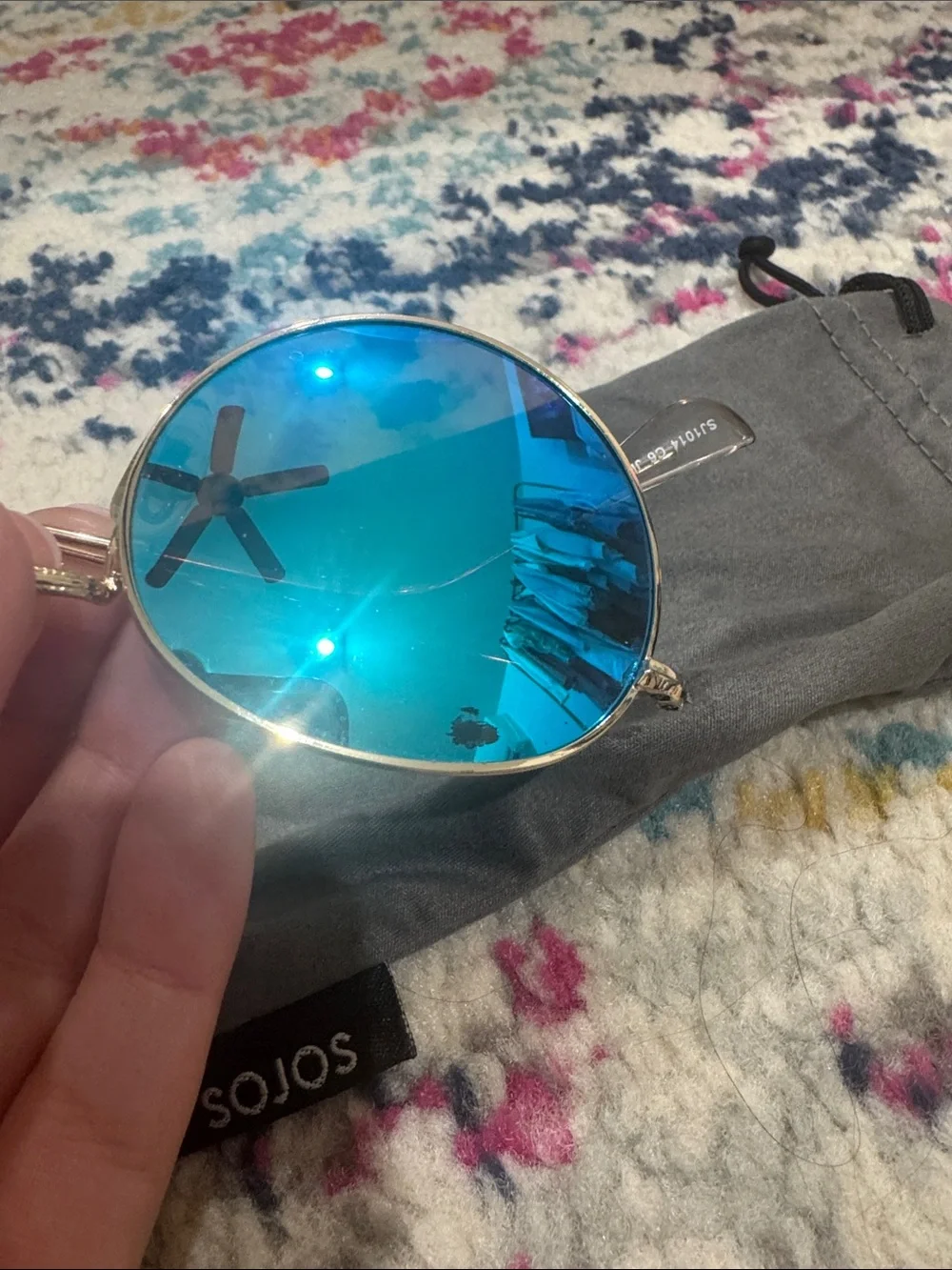 SOJOS Women's Round Blue Mirrored Sunglasses with Metal Frame